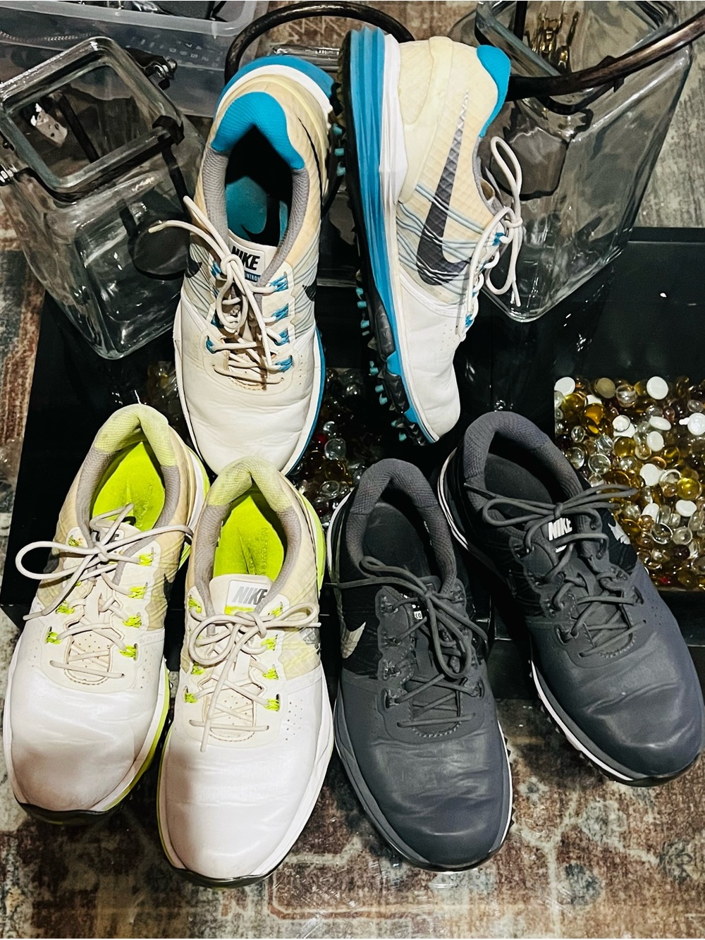 Nike Golf Trio: White/Blue, White/Neon, Gray Golf Shoes